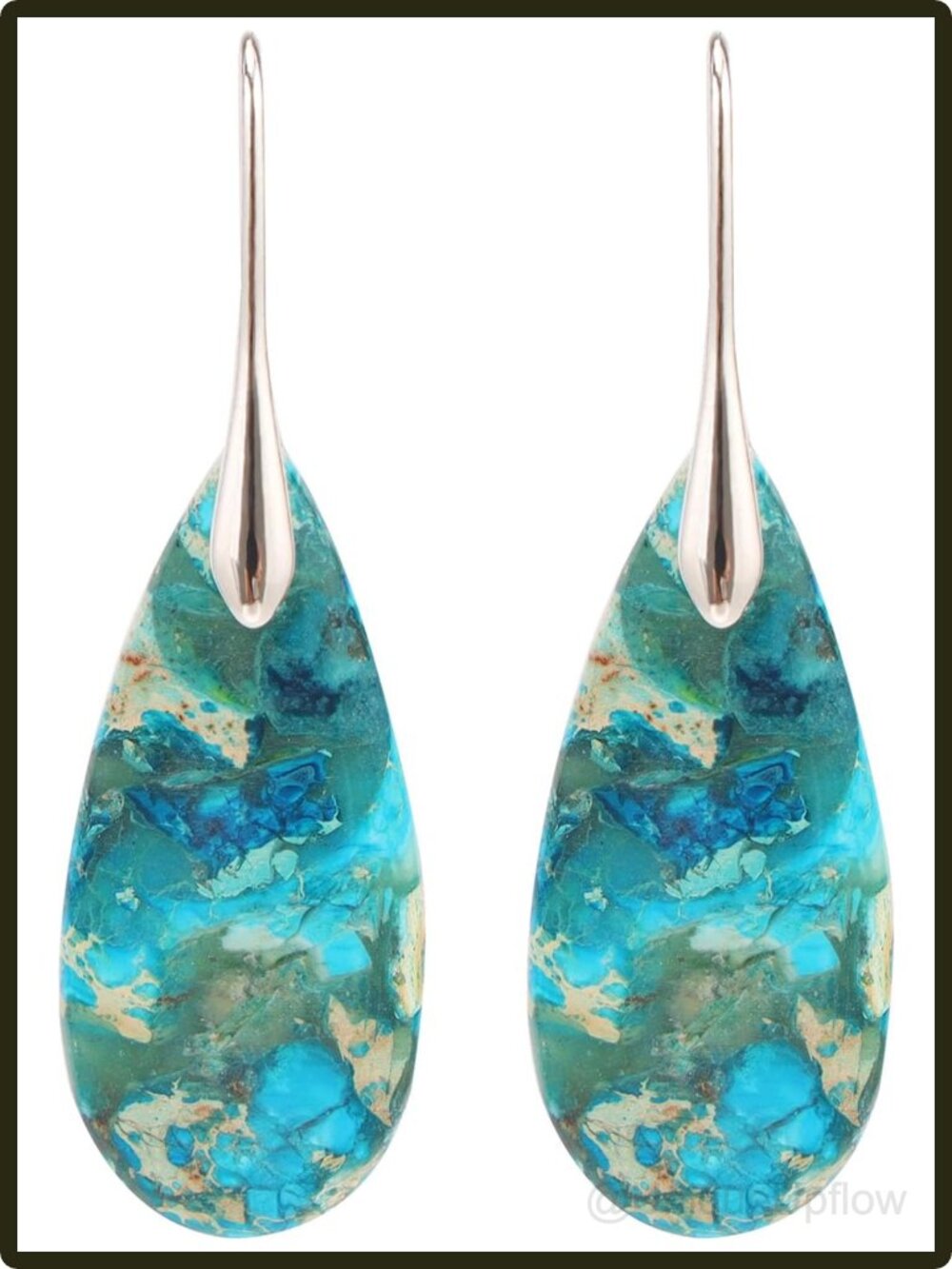 Natural Healing Stone Teardrop Dangle Earrings Silver Plated Brass